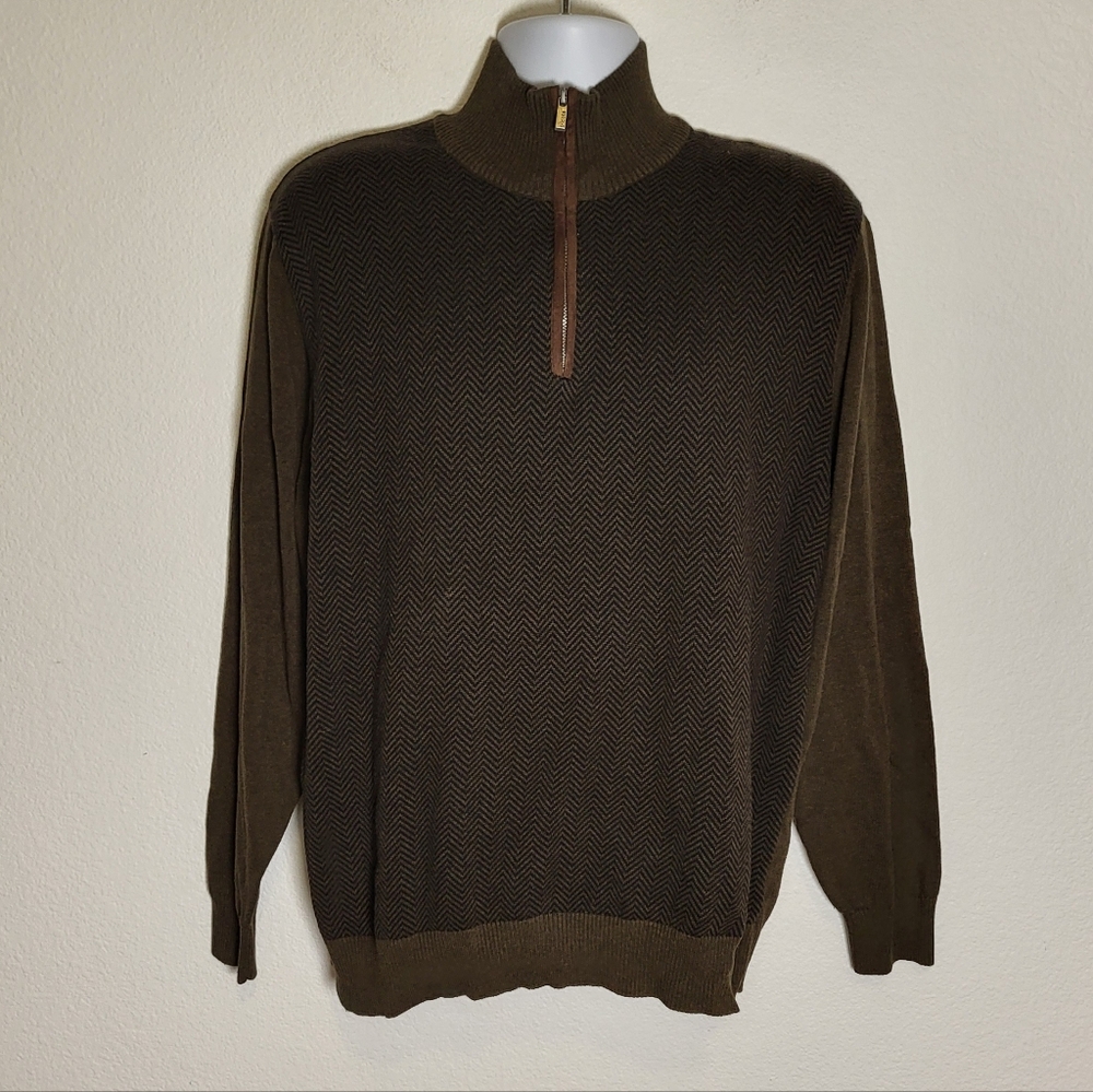 Tricots St Raphael Herringbone Chevron Quarter-Zip Sweater size XLarge